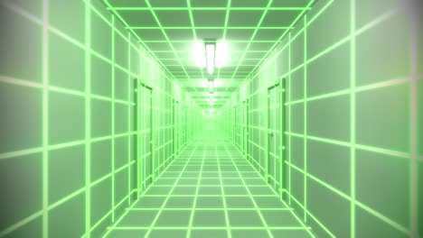 Endless-white-corridor-doors-neon-tron-80s-arcade-glow-loop-wireframe-matrix-4K